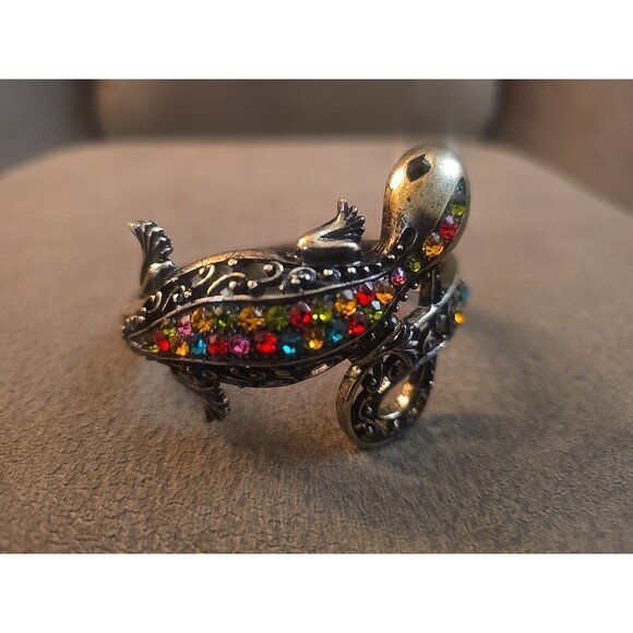 VTG Hinged lizzard bracelet salamander, gecko,  Multicolor rhinestones, SDLZ - Picture 3 of 9